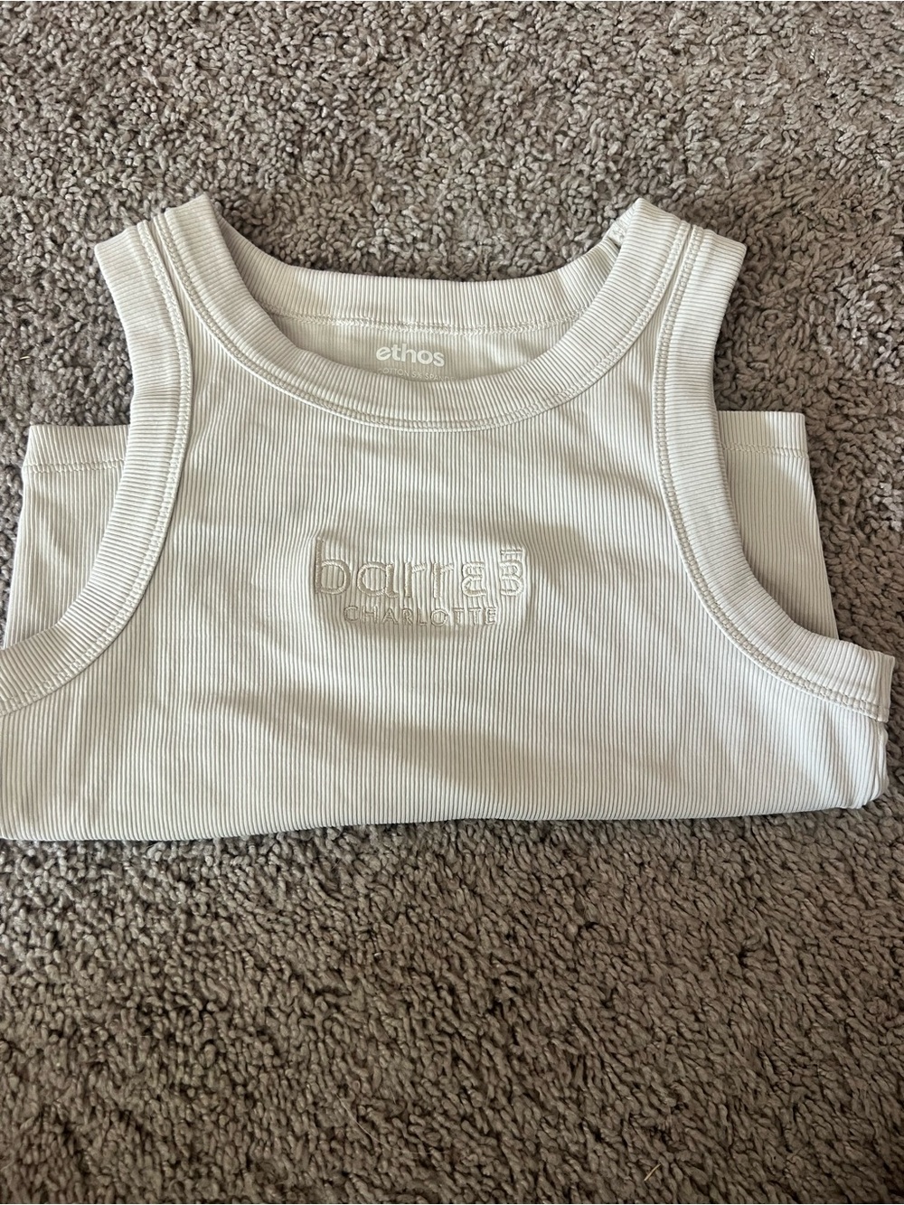 Barre3 Cream Ribbed Tank Top with Embroidered Logo